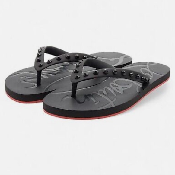 Christian Louboutin Shoes - Christian Louboutin Loubi Flip Studded Flip Flops in Black Size 42